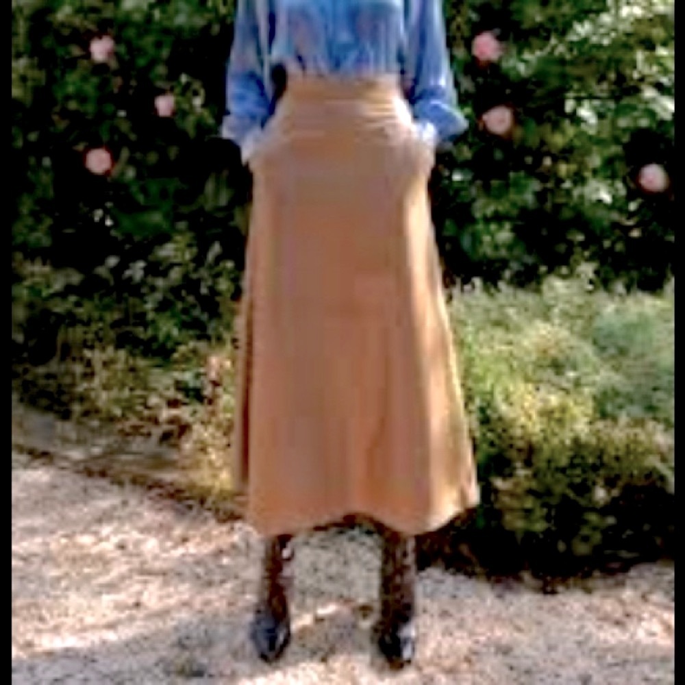 Genuine leather Suede A-Line Midi Skirt